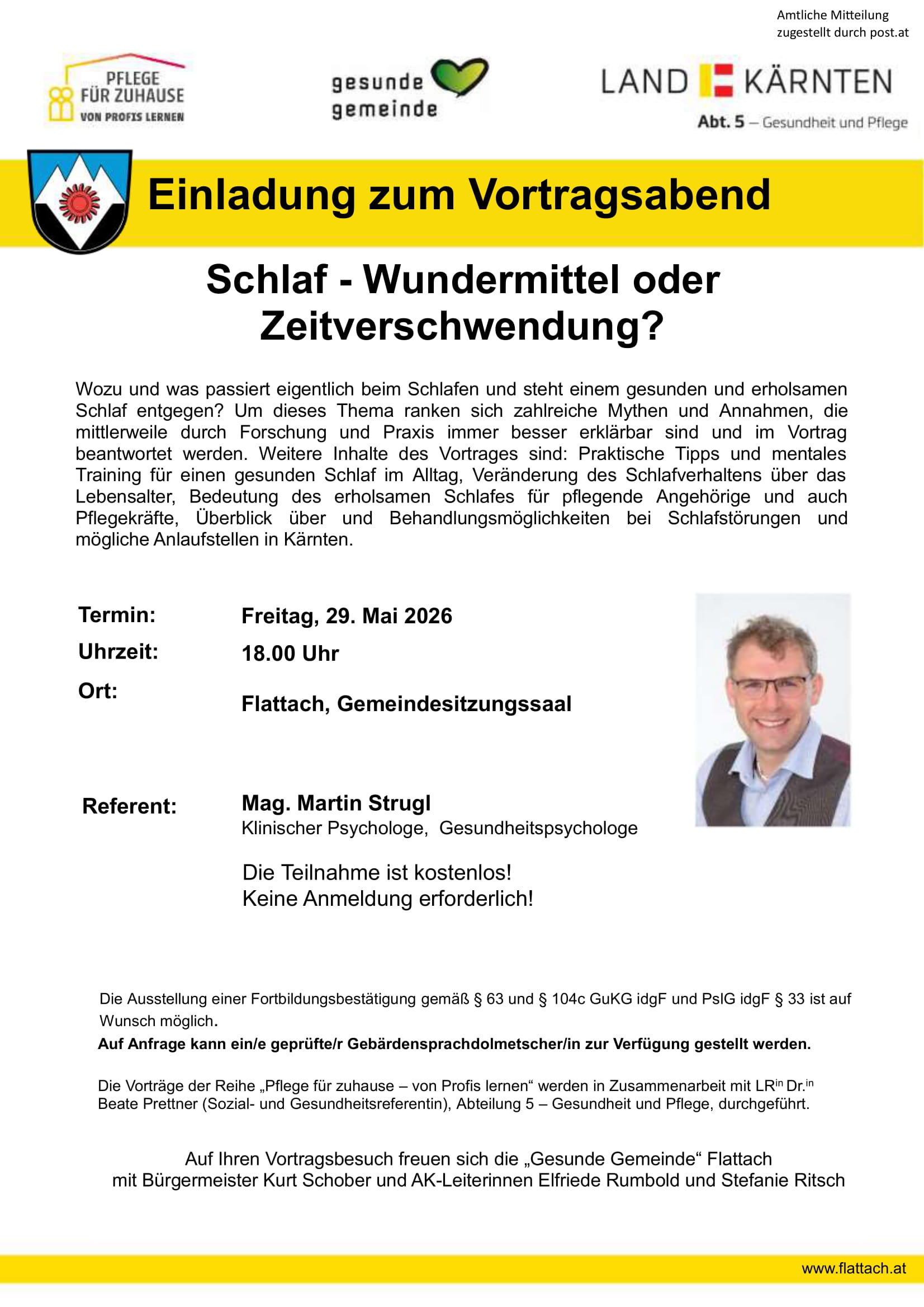 Schlaf - Wundermittel oder Zeitverschwendung - Vortrag von Mag. Martin Strugl